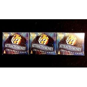 ATTRACTS Money 3 Boxes of 10 = 30 Hem Incense Cones Bulk Fragrance ~ India