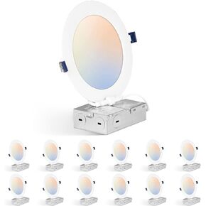 12 حزمة إضاءة LED غائرة 6 بوصة، 5CCT قابلة للتحديد 2700K-5000K، 13W 1150LM، إضاءة غائرة قابلة للتعتيم بدون غطاء 6 بوصات أضواء رقاقة سقف غائرة مع صندوق توصيل - ETL & ES