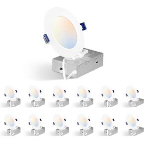 12 حزمة إضاءة LED غائرة 6 بوصة، 5CCT قابلة للتحديد 2700K-5000K، 13W 1150LM، إضاءة غائرة قابلة للتعتيم بدون غطاء 6 بوصات أضواء رقاقة سقف غائرة مع صندوق توصيل - ETL & ES