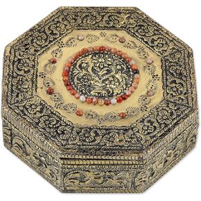 NOVICA Hand Crafted Repousse Brass Jewelry Box Metallic, Golden Treasures', Silver Tone