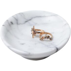𝟏𝟎𝟎% Round Marble Ring Dish, Stone Jewelry Holder,Trinket Dish Tray Ring Holder, Nightstand Decor,Sponge Holder for Bathroom Kitchen Sink,4‘’D*0.71‘’H (White Onyx)
