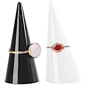 2 Pcs Acrylic Jewelry Ring Display Holder Solid Cone Shape Finger Ring Stand Single Ring Display Support Holder Decorative Display Stands for Jewelry Ring/Wedding Ring(Black+Clear)