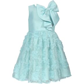 Bonnie Jean Girls 4-16 Aqua Mikado Bonaz Mesh Bow Dress