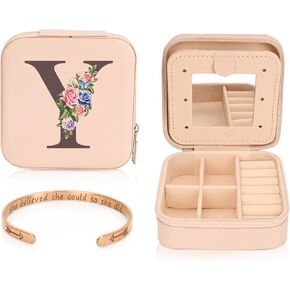 Graduation Gifts for Her - Travel Jewelry Case for Women, Initial Pink Jewelry Box - Inspirational Bracelets Graduation Gifts, Mini Jewelry Organizer, Travel Gifts 2024, Mothers Day Gifts - Letter A in Saudi Arabia