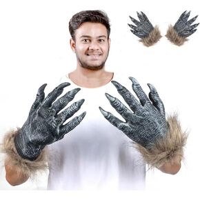 Halloween Werewolf Hand Costume Gloves, Hairy Wolf Claw Hands Paws Monster Costume Accessories for Adults