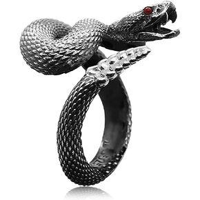 Unisex Black Silver Wrap Rattlesnake Ring,S925 Sterling Silver Punk Gothic Cocktail Party Cool Snake Ring for Men Women
