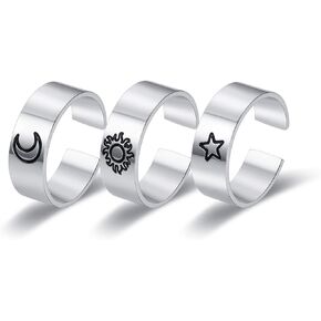 3PCS Adjustable Rings Star Moon Sun Stamped ring Women's gifts Trending rings