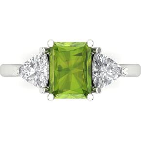 Clara Pucci 2.97ct Emerald Trillion cut 3 stone Solitaire with Accent Natural Pure Green Peridot designer Modern Ring 14k White Gold