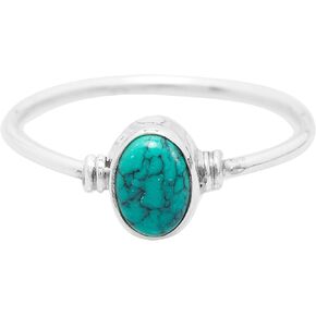 Oval Synthetic Turquoise Delicate Ring -925 Sterling Silver - Ethnic Boho Chic Hand Made Jewelry - Us Size 5-10