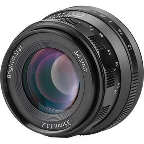 35mm F1.2 MF APS-C Manual Focus Prime Lens for Panasonic Olympus Micro 4/3 Mirrorless Cameras, MFT Large Aperture, Fit for LUMIX G7, G7KS, GX85, GX9, G95, GH5, GH6, G100, G9-Black