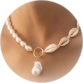 Pearl Choker Necklaces Puka Shell Necklace Baroque Pearl Necklaces White Pendant Beach Necklace Jewelry for Women