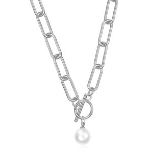 Silver Gold Chain Necklace with Pearl for Women Pearl Choker Necklace Link Chain Necklaces Jewelry Gift for Mother