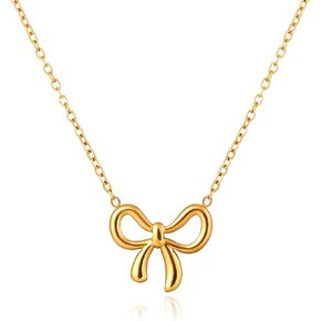 Gold Bow Necklace, Dainty Bowknot Chain Necklace Fashion Bowtie Pendant for Choker Cute Bow Jewelry Gift for Women Girls