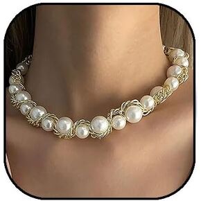 Pearl Choker Necklace for Women Chunky Twist Gold Rope Chain Pearl Necklace Statement Pearl Necklace Wedding Prom Evening Party Jewelry Gift