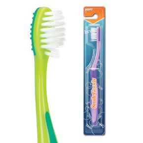 SmileGoods Y223 Child Toothbrush, 22 Tuft, Soft Bristle, with Built-in Tongue Cleaner, 72 Individually Packaged Premium Toothbrushes, Assorted Colors Bulk Pack