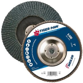 Weiler 51142 7" Tiger Paw Abrasive Flap Disc, Flat (Ty27), Phenolic Backing, 60Z, 5/8"-11 UNC Nut (Pack of 10)
