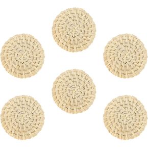 BESPORTBLE 6Pcs Rattan Charms Handmade Rattan Woven Jewelry Pendants Falt Round Pendats for Straw Earrings Necklaces Making