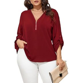 قمصان نسائية بمقاسات كبيرة وأكمام 3/4 لفة ورقبة على شكل حرف V وقمصان تونيك بنصف سحاب in Kuwait