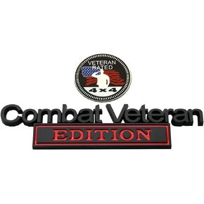 1 × شعار إصدار Combat Veteran + 1 × شعار معدني مُصنف للمحاربين القدامى 4X4 لسيارة جيب، مركبة عالمية، شاحنة، RV، سكوتر، سيارات الدفع الرباعي، تزيين الباب (كروم/أسود)