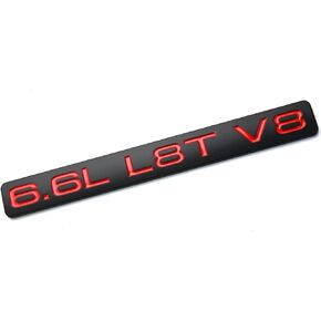 New 6.6L L8T V8 Liter Gas Emblem Engine Hood Badge 3D Door Nameplate Replacement for 2020-2022 Chevrolet Silverado 2500HD 3500HD Sierra Redline OEM (Red/Black)