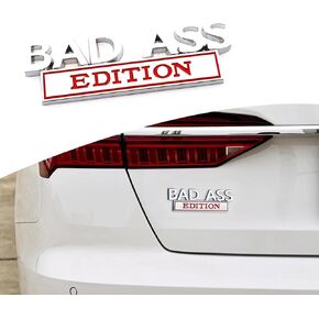 1 PC Car Fender Badge Sticker, 3.93" x 1.33" Self-Adhesive Bad Ass Edition Tailgate Front Grille Hood Sticker, Car Decorative Modification Accessory, for Most Car Models (Red & Black)