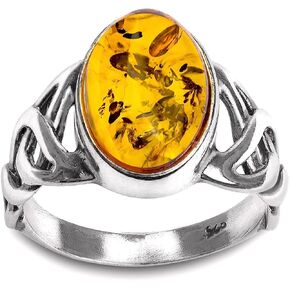 Honey Amber Sterling Silver Celtic Ring