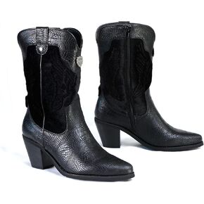 Milwaukee Leather MBL9441 Women's Black Western Style Fashion Boots with Black Snake Print