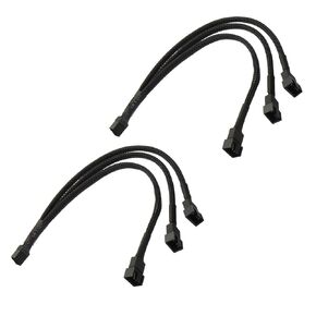 MECCANIXITY PWM Fan Splitter Cable, 10.6 Inch 4 Pin Female to 3 Pin Male PC Fan Sleeved Power Extension Cable Adapter 1 to 4 Converter for Computer, Pack of 2