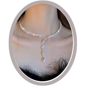 Choker Necklaces For Woman Sparkly Crystal Double Layer Necklace Water Drop Pendant Necklace Jewelry Gift for Women Girls Prom Party Trendy Jewelry