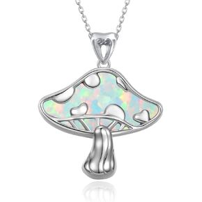 Mushroom Necklace 925 Sterling Silver Opal Mushroom Necklace Jewelry Gift for Women Girl