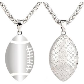 Rugby Ball Necklace for Boys Men, Iced Out Stainless Steel 3D American Soccer Pendant Chain with Delicate Gift Packing for Fan Women Girls