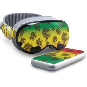 غلاف من ألياف الكربون متوافق مع Apple Vision Pro - Rasta Lion - غطاء لاصق واقٍ من الفينيل الفاخر 3M - سهل الاستخدام | صُنع في الولايات المتحدة الأمريكية بواسطة MightySkins