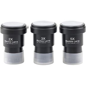 Telescope Barlow Lenses Kit 2X-3X-5X, 1.25 Inch Telescope Accessory, Fully Metal Multi Coated Broadband Green Film Barlow Lens for Telescope Astronomy Eyepiece