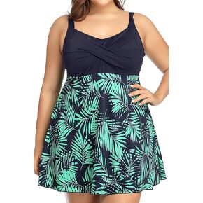 PERONA Women's Plus Size Swimdress One Piece Swimsuit Retro Print Swimwear Pin Up Bathing Suit