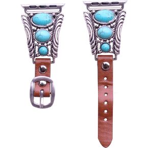 38mm, 40mm, 41mm compatible for Apple Watch Series 8,7,6,5,4, and SE Small Versions, Western Design Faux Turquoise Genuine Leather Band No.9