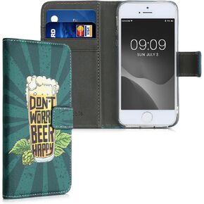kwmobile Wallet Case Compatible with Apple iPhone SE (1.Gen 2016) / iPhone 5 / iPhone 5S Case for Phone - Girl Tree Swing Black/White