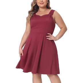 Agnes Orinda Plus Size Sleeveless Dress for Women Sweetheart Neck A-line Cocktail Bridesmaid Party Short Dress