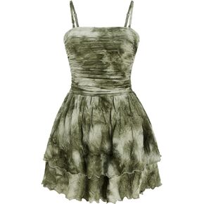 Layered Tie dye Ruffle Hem Ruched Mini Dress in Saudi Arabia
