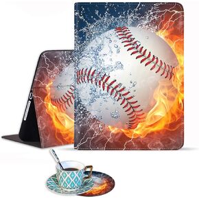 for iPad Mini 5/Mini 4 Case, iPad Mini 1/2/3 Case, Premium PU Leather Folding Stand Folio Cover with Auto Wake/Sleep for iPad Mini 5th/4th Gen 7.9 inch - Burning Baseball Fire and Water