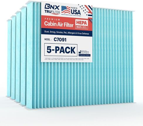فلتر هواء المقصورة BNX TruFilter C7091، HEPA 99.97%، صنع في الولايات المتحدة الأمريكية، متوافق مع سيارات مختارة من شيفروليه: سيلفرادو، إمبالا، كروز، ماليبو، ترافيرس، جي إم سي: سييرا، يوكون، تيرين، بويك: إنكليف، لاكروس 5 عبوات in Saudi Arabia