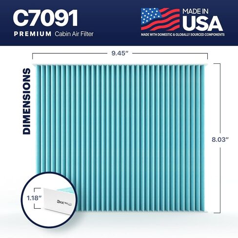 فلتر هواء المقصورة BNX TruFilter C7091، HEPA 99.97%، صنع في الولايات المتحدة الأمريكية، متوافق مع سيارات مختارة من شيفروليه: سيلفرادو، إمبالا، كروز، ماليبو، ترافيرس، جي إم سي: سييرا، يوكون، تيرين، بويك: إنكليف، لاكروس 5 عبوات in Saudi Arabia