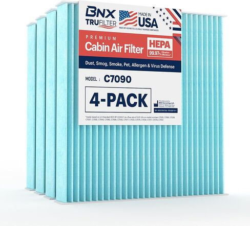 فلتر هواء المقصورة BNX TruFilter C7090، HEPA 99.97%، متوافق مع Select Ram 1500، 1500 Classic، 2500، 3500، 4500،5500 شاحنة، 4 عبوات in Saudi Arabia