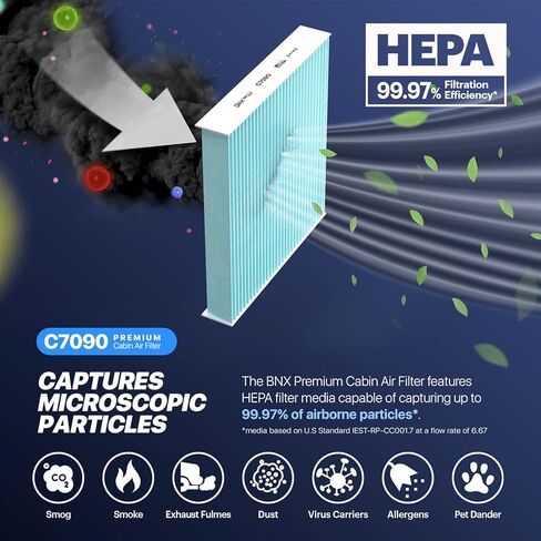 فلتر هواء المقصورة BNX TruFilter C7090، HEPA 99.97%، متوافق مع Select Ram 1500، 1500 Classic، 2500، 3500، 4500،5500 شاحنة، 4 عبوات in Saudi Arabia