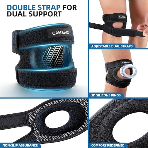كامبيفو 2 حزمة من دعامات الركبة الرضفة للرجال والنساء، أشرطة دعم وتر الرضفة المزدوجة مع وسادة جل لألم الركبة، والتهاب المفاصل، والتهاب الأوتار، وتمزق الغضروف المفصلي، وPFPS، وITBS. وسادة ركبة قابلة للتعديل، كبيرة in Kuwait
