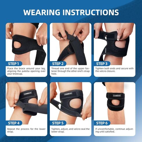 كامبيفو 2 حزمة من دعامات الركبة الرضفة للرجال والنساء، أشرطة دعم وتر الرضفة المزدوجة مع وسادة جل لألم الركبة، والتهاب المفاصل، والتهاب الأوتار، وتمزق الغضروف المفصلي، وPFPS، وITBS. وسادة ركبة قابلة للتعديل، كبيرة in Kuwait