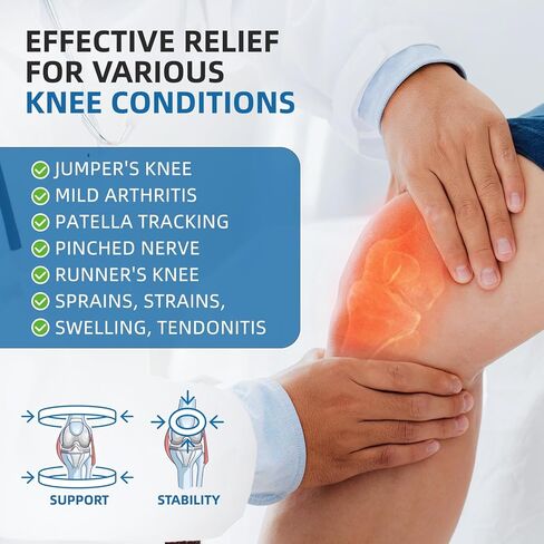 كامبيفو 2 حزمة من دعامات الركبة الرضفة للرجال والنساء، أشرطة دعم وتر الرضفة المزدوجة مع وسادة جل لألم الركبة، والتهاب المفاصل، والتهاب الأوتار، وتمزق الغضروف المفصلي، وPFPS، وITBS. وسادة ركبة قابلة للتعديل، كبيرة in Kuwait