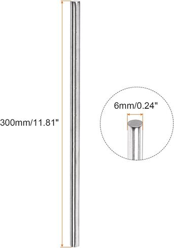 304 Stainless Steel Solid Round Rod, [for Drift Punches Various Shaft DIY Craft Model Plane Model Ship Model Cars] - 6mmx300mm / Silver Tone / 10 Pcs in Saudi Arabia