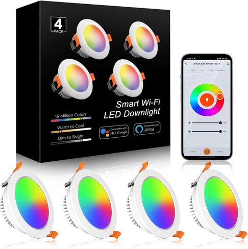 YGS-Tech 4 Inch LED Recessed Lighting Dimmable Downlight, 9W(80W Halogen Equivalent), 2700K Ultra Warm White, CRI80, LED Ceiling Light with LED Driver (4 Pack) in Kuwait