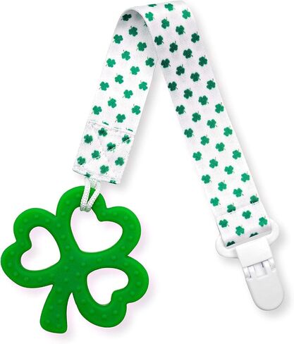 Clover Child Irish Baby Teething Toy - Shamrock Clover Teether & Pacifier Clip- Multi Textured, Soft, BPA Free Silicone in Saudi Arabia