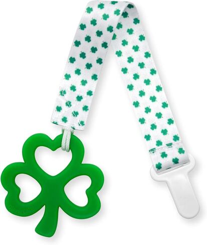 Clover Child Irish Baby Teething Toy - Shamrock Clover Teether & Pacifier Clip- Multi Textured, Soft, BPA Free Silicone in Saudi Arabia